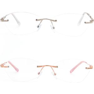 DXYXYO 2 Pack Rimless Reading Glasses for Women Blue Light Blocking Lightweight Small Metal Readers (Pink and Silver) 3.5
