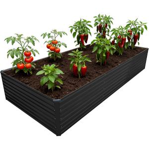 DIIYIV Galvanized Raised Garden Bed Kit Outdoor Patio,12x4x2ft Large Rectangular Metal Planter Boxes,Deep Root Box Planter for Gardening,Vegetables,Flowers,Herbs-Black