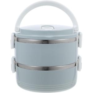 Double-Layer Stainless Steel Bento Lunch Box with Compartments and Ergonomic Handle - Insulated Food Container for Office, Travel, and Kitchen Use - Blue, 5.90 X 5.51 X 5.51 Inches