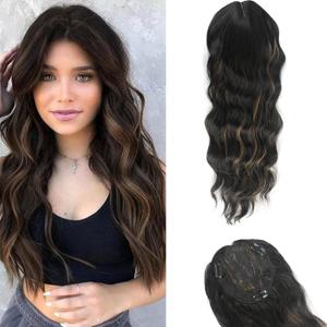 onemily Hair Toppers for Women 20 Inch Long Curly Hair Topper with Highlights Clip In Hair Topper Add Hair Volume Synthetic Wiglets Hair Pieces For WomenBlack