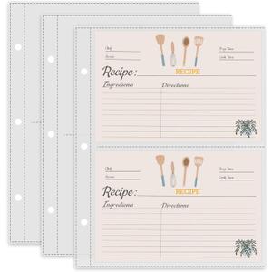50 Pack Recipe Card Page Protectors, Easy Storage, 4x6 Inch Recipe Card Sleeves, 2 Pockets Per Page, Sheet Protectors for 8.5 x 9.5 Inch 3 Ring Binder, Recipe Binder Refill Pages