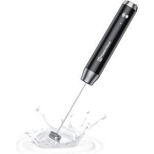 Maestri House Rechargeable Milk Frother, LunaFro NS Handheld Electric Foam Maker Waterproof Detachable Stainless Steel Whisk Drink Mixer Foamer for Lattes, Cappuccino, No Stand (Black)