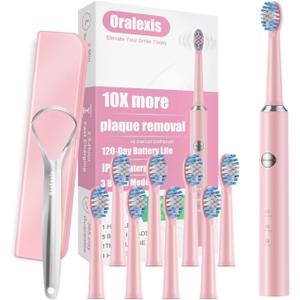 Electric Toothbrush for Adults and Kids, with Tongue Scraper and 8 Brush Heads, One Fast Charge Last 120 Days, 40000 VPM Deep Clean, Sonic Travel Toothbrush - Pink