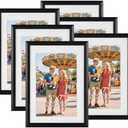 MEBRUDY 5x7 Picture Frame Set of 6, Display 4x6 Pictures With Mat or 5x7 Without Mat, Photo Frames for Tabletop or Wall, Black