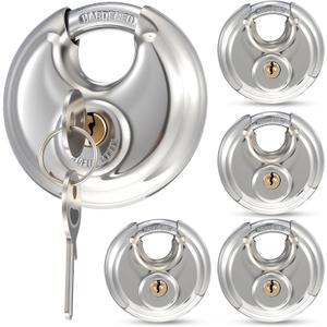 5-Pack Padlocks Keyed Alike, 2-3/4 inch Wide, Stainless Steel 304 Round Lock, Waterproof and Rustproof Storage Lock with Brass Keys, Ideal for Storage Unit Gate, Outdoor, Shed, Fence