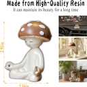 2 x Meditation Mushroom Resin Statue  Cute Yoga Mushroom Figurines for Desk Home Office Garden Decor, Tabletop Plant Ornament for Living Room Patio Backyard