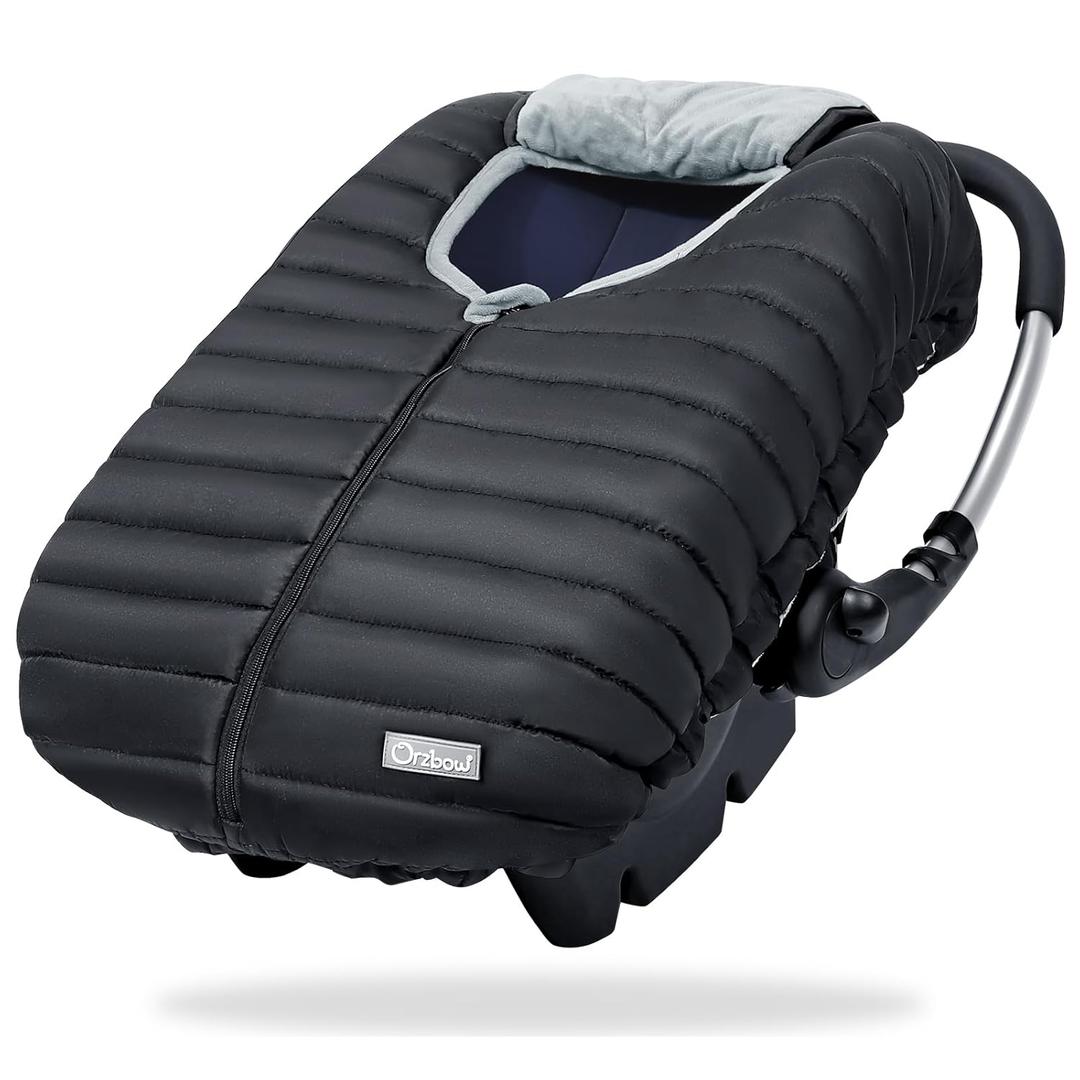 Orzbow Winter Carseat Cover for Baby, Baby Car Seat Cover for Boys & Girls, Warm Infant Car Seat Covers with Plush Lining for Cold Weather, Waterproof, Universal Fit, Newborn Essentials, Black