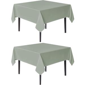sancua Square Tablecloths 85x85 Inch, 2 Pack - Sage Green Fabric Table Cloth for Square or Round Tables, Washable Polyester Table Cover for Outdoor Party, Birthday, Buffet, Resturant