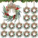 Hotop 18 Set Mini Wreaths for Kitchen Cabinet 12 Inch Small Christmas Wreath with Burlap Ribbon Red Berry and Eucalyptus Leaves for Xmas Window Front Door Fireplace Chair Farmhouse Hanging Decor