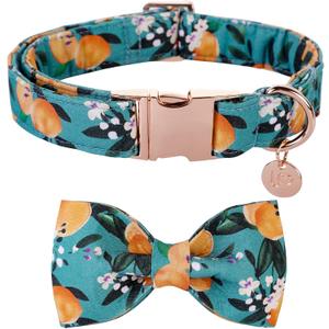 Dog Collar with Bow Tie, Durable Comfortable Cotton Dog Bowtie Collar with Metal Buckle for Medium Dog Girl Boy, Summer Cute Dog Collar, M