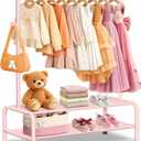 mirolam Kids Clothing Rack - Dress Up Storage - Dress Up Rack for Little Girls - Small Kids Costume Wardrobe with 2 Fabric Shelves - Princess Room Bedroom Decor
