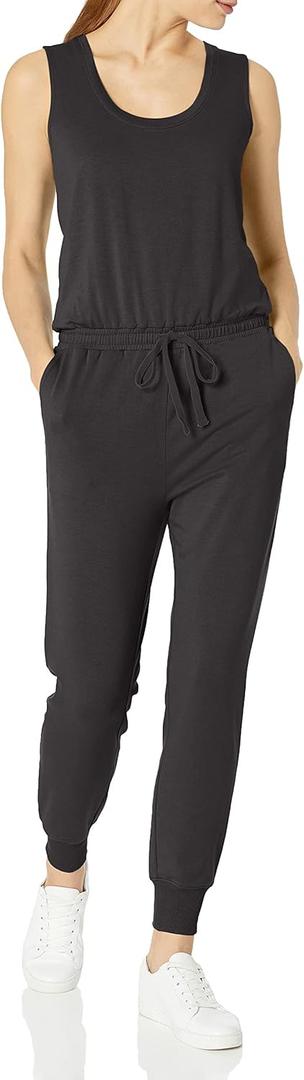 Amazon Essentials Women's Studio Terry Stretchy Jumpsuit for Exercise (Available in Plus Size) (Black)