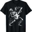 Skeleton Playing Guitar Music Gifts for Men Women Rock Band T-Shirt, S