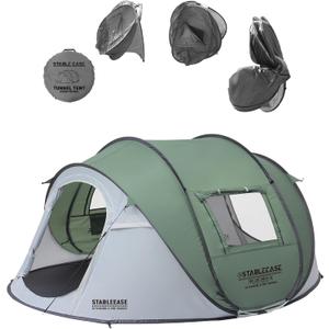 Camping Tent 4 Person Instant Pop Up Waterproof | Windproof design, 2 doors for easy access, portable with carry bag, ideal for hiking/beach/travel, family-sized