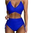 SUUKSESS Women's High Waisted Bikini Sets Tummy Control Drawstring Tie Knot Swimsuit 2025 Two Piece Wrap Push Up Bathing Suit(Royal Blue X-Large)