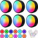 ILYXY LED Puck Lights with Remote, 6 Pack Under Cabinet Lighting, Battery Operated Push Light, Dimmable & Color Changing Tap Lights, Stick-On, Shiny Black