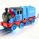 Transforming Engine Train Set for Kids & Toy Car Catapult, Back Folds Out to Secret Garage for Mini Cars, Shoot and Race Fun, Preschool Festival Train Gift Toys for Toddlers 3+ (Blue)