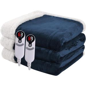 Heated Blanket Electric Blanket Queen Size 84''x90'' with 9 Heating Levels, 1-10 Hour Auto Shut Off, Machine Washable, Dual Controller Soft Warming Blanket for Couch, Bed, Office - Navy