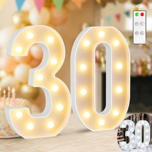 12.6 Inch Light Up Numbers, Warm White and Cool White Lighted Marquee Number with Remote, 30th Birthday Decoration for Woman Man, Marquee Numbers 30 Sign for Party Backdrop Wedding Anniversary Decor