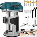 800W Cordless Compact Wood Router Tool for Makita 18V Battery, 6 Speeds Adjustable 30,000 RPM Electric Hand Woodworking Trimmer Palm Router with Edge & Roller Guide, Dust HoodNO Battery