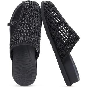 COFACE Womens Dressy Orthotic Sandals with Plantar Fasciitis Arch Support Ladies Breathable Woven Mesh Mules Lightweight Fashion Flats Sandles Comfortable Cushion Walking Slides