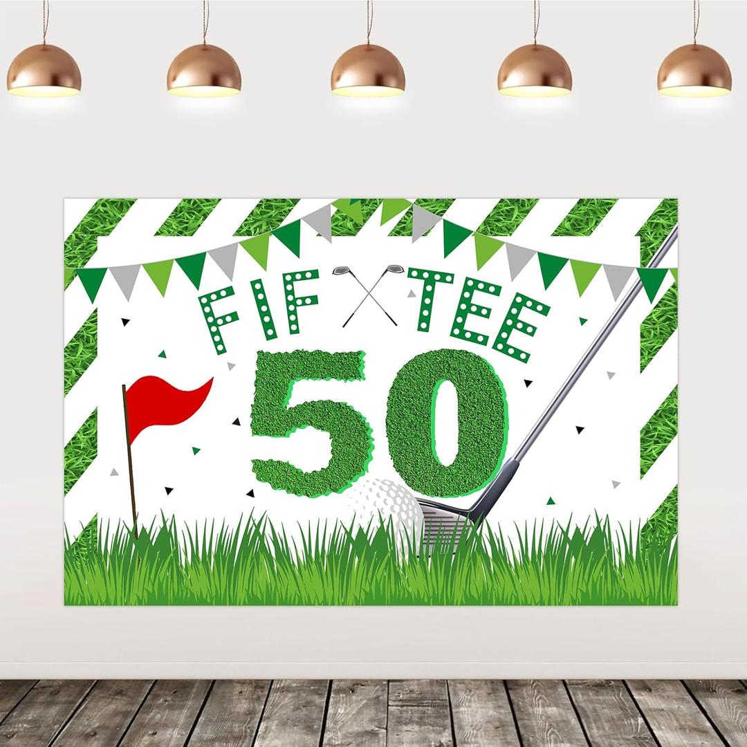 Golf 50th Birthday Party Decorations Men, 5 x 3 ft Fif Tee Golf Party Backdrop Banner Background Sports Themed Backdrop Men Women 50 Years Old Birthday Decor Outdoor Indoor
