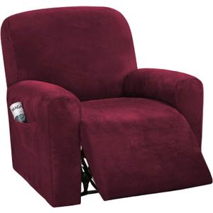 H.VERSAILTEX Velvet Stretch Recliner Couch Covers 4-Pieces Style Recliner Chair Covers Recliner Cover for Reclining Chair Slipcovers Feature Non Slip Form Fitted Thick Soft Washable, Burgundy