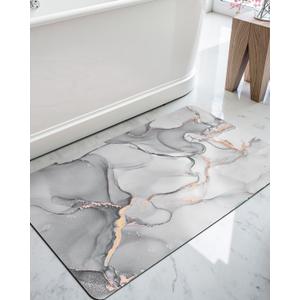 DEXI Bathroom Mat Ultra Thin, Non Slip Bath Rug for Shower Floor, Absorbent Quick Dry Marble Bathmats Low Profile, 16x24, Light Grey