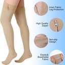 Sosation Thigh High Zipper Compression Socks 20-30 mmHg Zipper Compression Stockings Thigh High for Women Men Swelling Edema (Beige,Large)