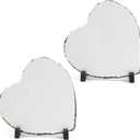 2 Pack Sublimation Slate Blanks 7.5x7.5 Inch Heart Custom Stone Slate Picture Frame Heat Transfer Rock Photo Plaque with Display Stand Decoration for Desktop Souvenir DIY Personalized Gift