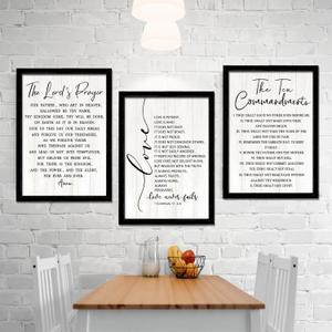Vintage Rustic Bible Verse Framed Wall Art Set of 3, 11''16'' Positive Religious Christian Quotes Saying Sign for God Jesus Christ Prayer, Cottagecore Holy Inspirational Catholic Scripture Decor