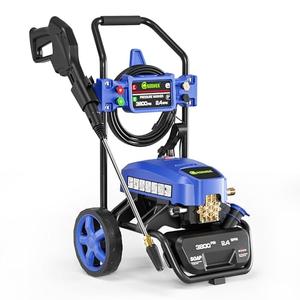 GREENER Electric Pressure Washer, 3800 Max PSI and 2.4 Max GPM, Onboard Soap Tank, Spray Gun and Wand, 5 Nozzle Set, for Cars/Fences/Driveways/Homes/Patios/Furniture-Blue