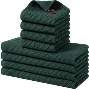 Homaxy 100% Cotton Kitchen Towels and Dishcloths Set, 12 x 12 Inches and 13 x 28 Inches, Set of 8 Bulk Kitchen Towels Set, Ultra Soft Absorbent Dish Cloths for Washing Dishes, Blackish Green