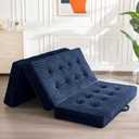 MAXYOYO Folding Mattress with Handles, 6 Inch Tri-Fold Mattress Floor Sofa Bed, Soft Faux Fur Folding Bed with Supportive Foam Filling, Portable Guest Couch for Sleeping, Full, Navy