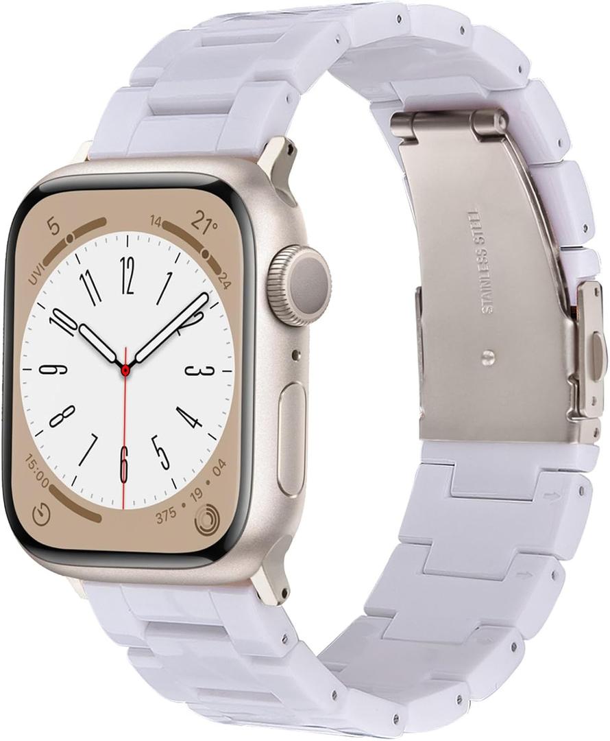 V-MORO Resin Band Compatible with Apple Watch Bands Series 11/10/9/8/7 41/42/40/38mm iWatch 6/5/4/3/2/1/SE with Starlight Buckle Fashion Wristband Strap Women Men(Pure White,42mm/41mm/40mm/38mm)