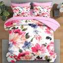 Pamnest Comforter Set Queen Size, Flower Floral Leaf 7 Pcs Bedding for Kids and Adults, Painting Summer Spring Bed Sheet Sets with Fitted Sheet 2 Pillowcases & 2 Shams for Bedroom Bed Decor, Lnk Flowers