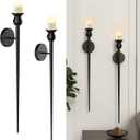 Candle Wall Sconce, 31.5inch Candle Sconces Wall Decor Set of 2, Long Candle Holder with Battery Operated Candles Retro Chic Candle Holder Decoration for Home Decor (Black)