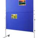 Cork Felt Bulletin Board (Blue) on Wheels, 60 x 48 Inchse Large Reversible Notice Board, Aluminum Frame Double-Sided Foldable, Cork Board for Classrom