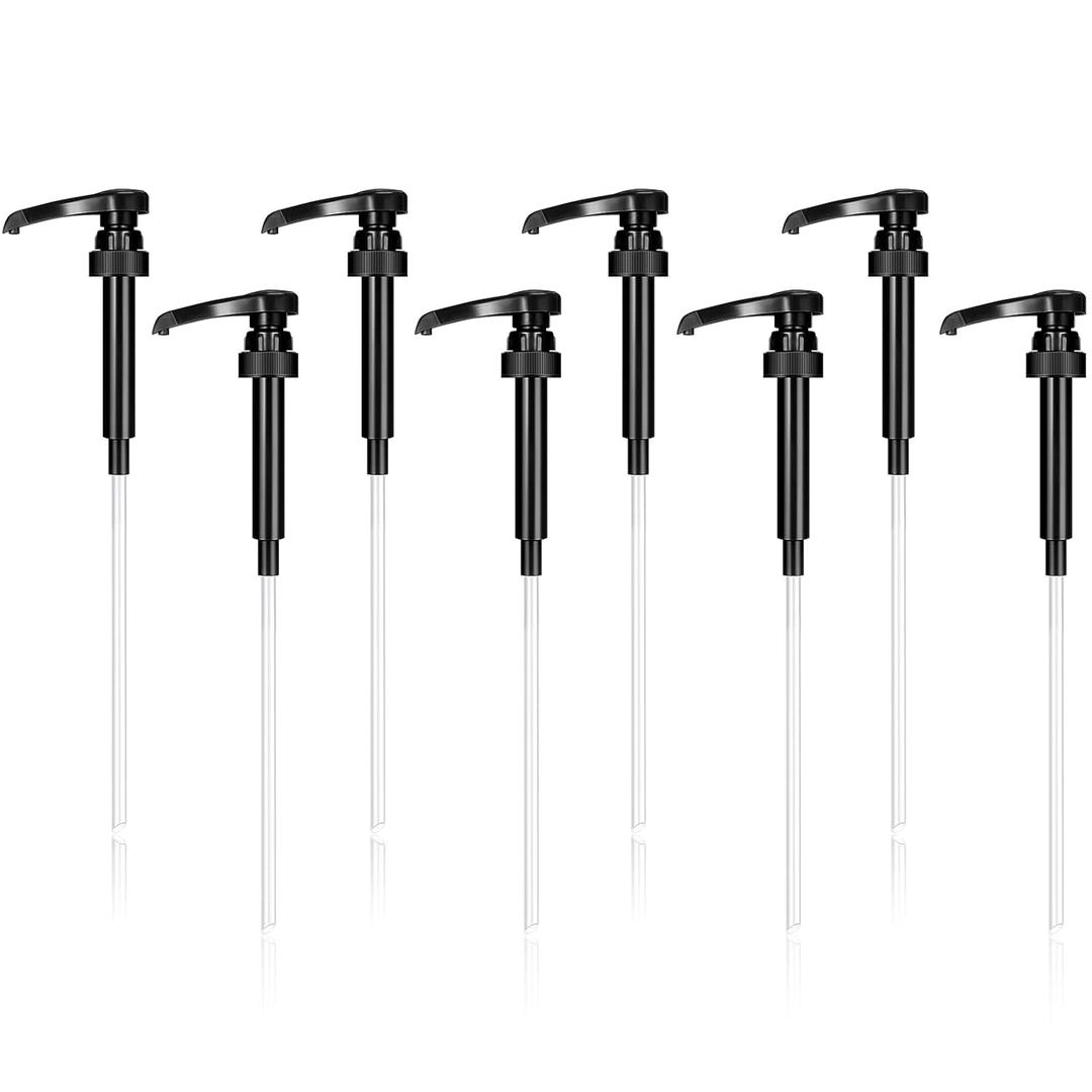 Zopeal 8 Pieces Coffee Syrup Pump Dispenser Fits 750ml/25.4oz Bottles, Skinny Syrup Pump for Coffee Flavoring, Creamers, Caramel, Beverages, Kitchen Cafe Bar Drinking Mixes Food Dispenser(Black)