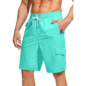 Kayrth Men's Swim Trunks Quick Dry Board Shorts with 5 Pockets Swimsuit Swimwear for Men - No Mesh Liner (Green, L)