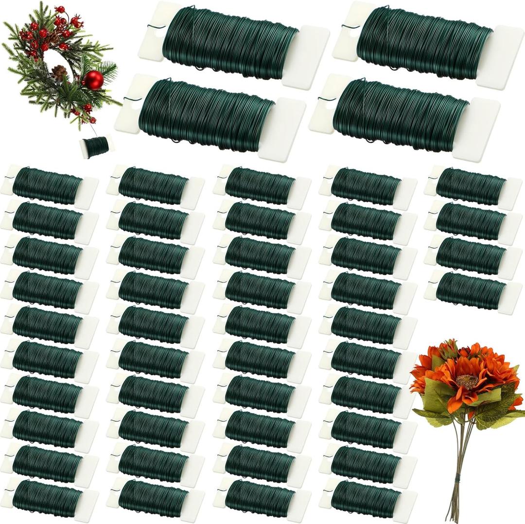 Ferraycle 72 Pack Green Floral Wire 38 Yards 22 Gauge Flexible Paddle Florist Christmas Green Wire for Crafts Christmas Wreaths Tree Garland and Floral Flower Arrangements