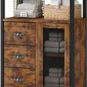 Homeiju Storage Cabinet, Bathroom Storage Cabinet Organizer with 3 Removable Drawers and 1 Door, Industrial Floor Storage Cabinet for Kitchen, Living Room, Bathroom, Home Office