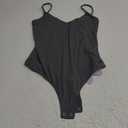 MANGOPOP Women's Cami Thong Bodysuit Double Lined Plunge Deep V Neck Backless Body Suit Adjustable Spaghetti Strap Tank Tops S