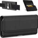 CoverON Holster for Samsung Galaxy Z Fold7 Fold6 Fold5 Fold4 Fold 7 6 5 4 3/ Google Pixel 10 9 Pro Fold Phone Case Belt Clip ID Card Holder Carrying Black Leather Pouch (Fits Otterbox or Any Case on)