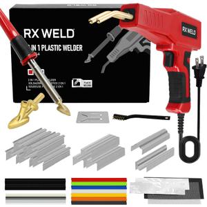 RX WELD Plastic Welder, 2 in 1 Welding Kit Repair Welder Kit 1000PCS Hot Stapler for Car Bumper Cracks, Kayaks, Plastic Toys, Patent Number D1052628 (Red)