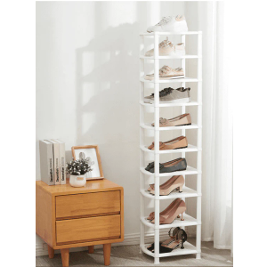 10 Tiers Shoe Rack Space Saving Vertical Single Pairs Sturdy Shoe Shelf Storage Organizer