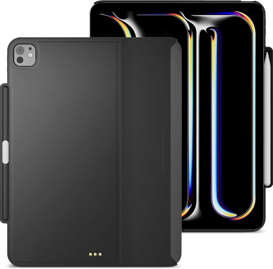 MAGEASY CoverBuddy iPad Case that Fits Magic Keyboard for iPad Pro 13" (M5 2025 / M4 2024, 8th 7th Gen) Magic Keyboard Compatible iPad Case with Heat Dissipation & Pencil Holder (Leather Black 5.05)