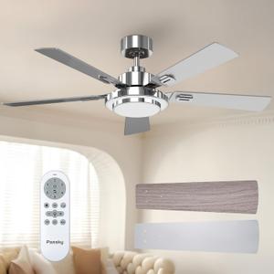 Passky Ceiling Fans with Lights, 52 inch Modern Ceiling Fan with Light and Remote Control, 3CCT, Dimmable, Reversible, Noiseless, Silver Ceiling Fan for Bedroom, Living Room