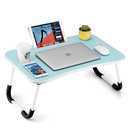FISYOD Foldable Laptop Table, Portable Lap Desk Bed Table Tray, Laptop Stand with Cup Holder & Tablet Slot & Lifting Handle for Working Writing Drawing & Eating (Blue)