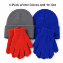 4-Pack Winter Gloves and Hat Set, One Kids Size